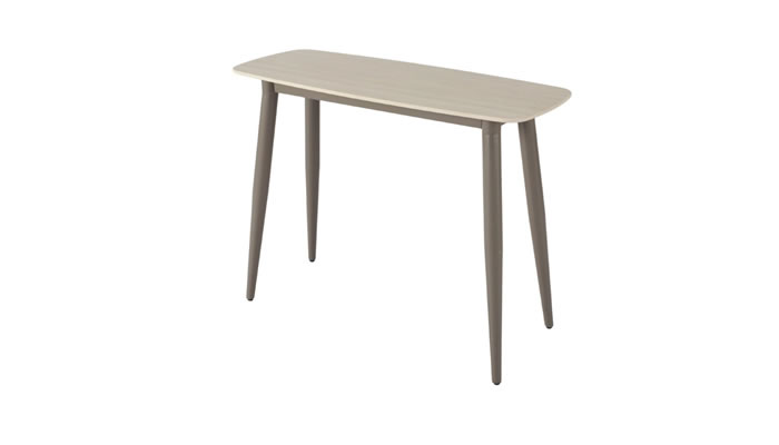 Solo sofa table with latte ceramic top and warm brown powder coated legs